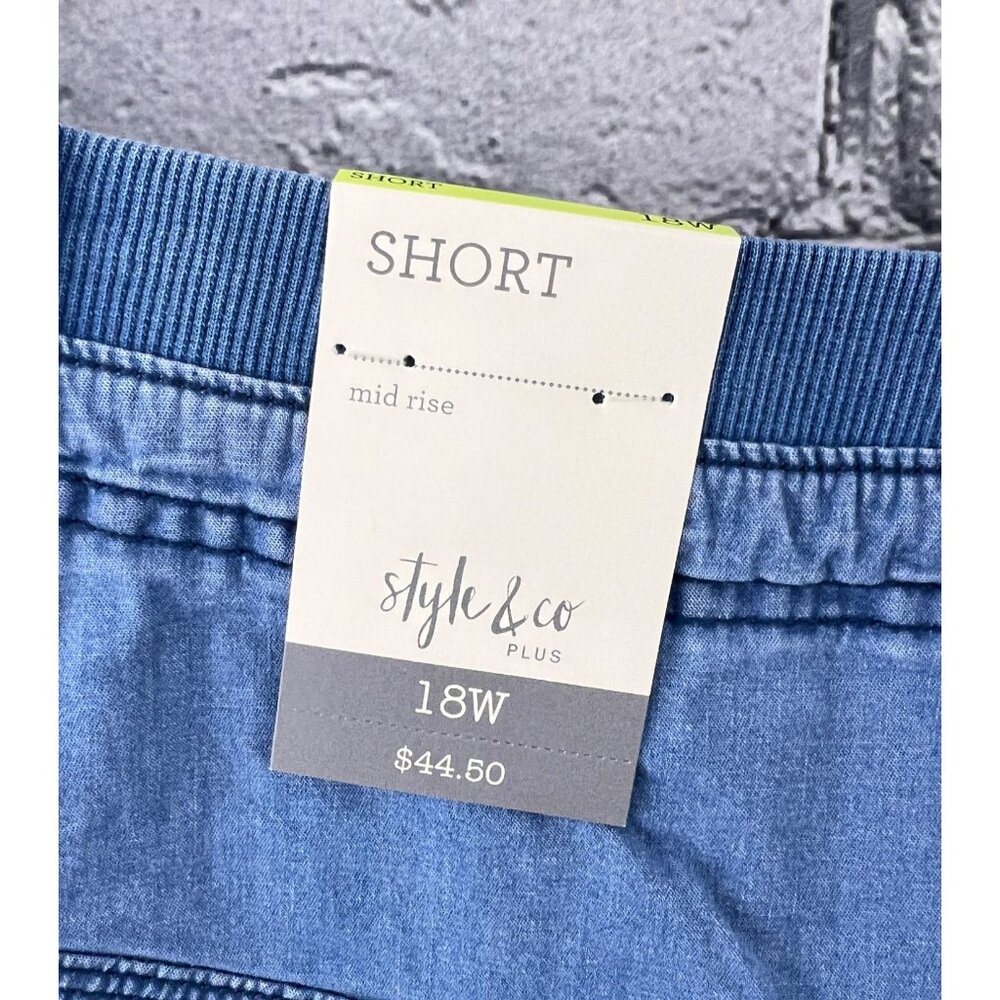 Style & Co Chambray Blue Zip Zag Cargo Pocket Shorts size 18W Mid Rise - Picture 10 of 11
